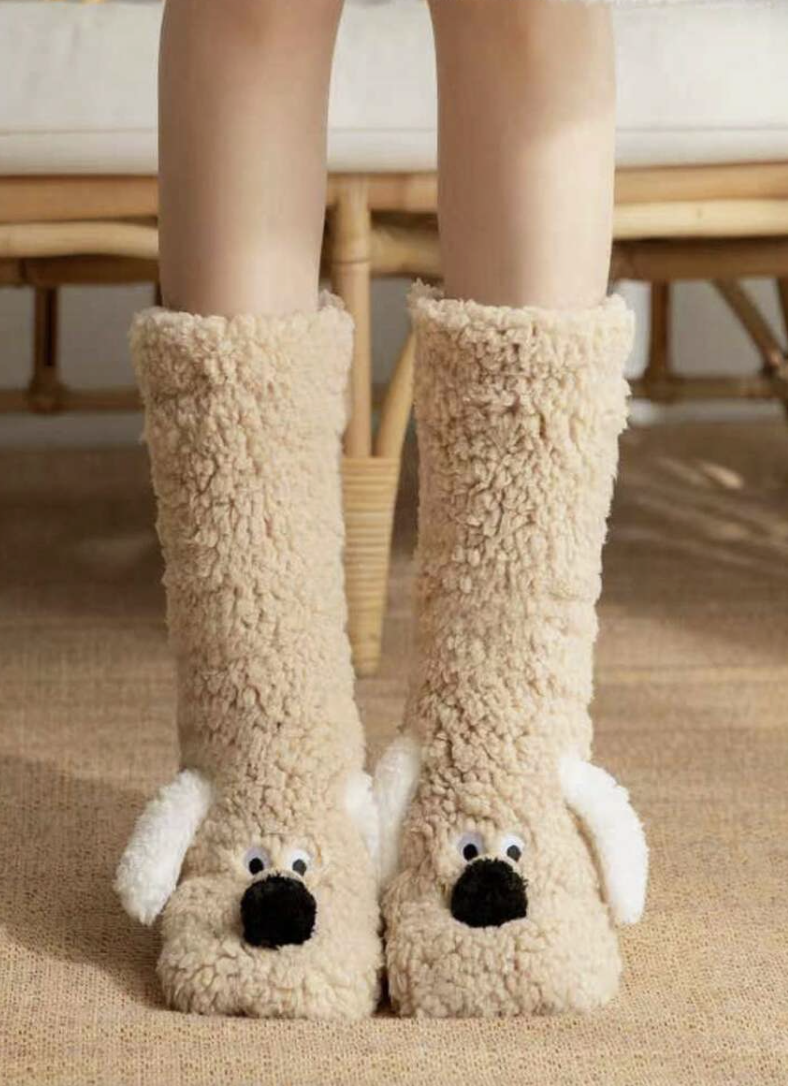 Doggie Warm Thermal Anti-Slip Plush Socks (Khaki)
