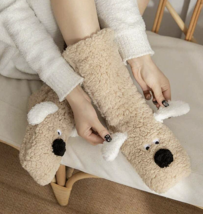 Doggie Warm Thermal Anti-Slip Plush Socks (Khaki)
