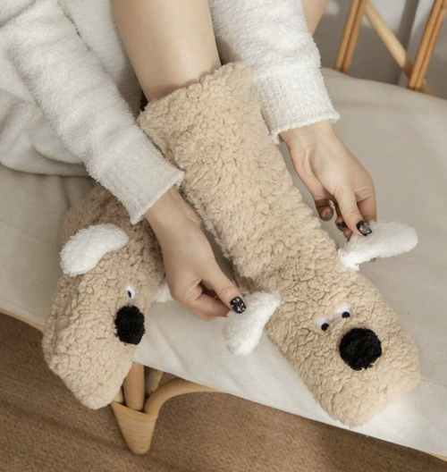 Doggie Warm Thermal Anti-Slip Plush Socks (Khaki)