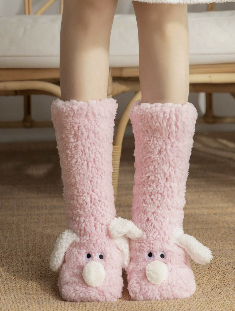 Doggie Warm Thermal Anti-Slip Plush Socks (Pink)