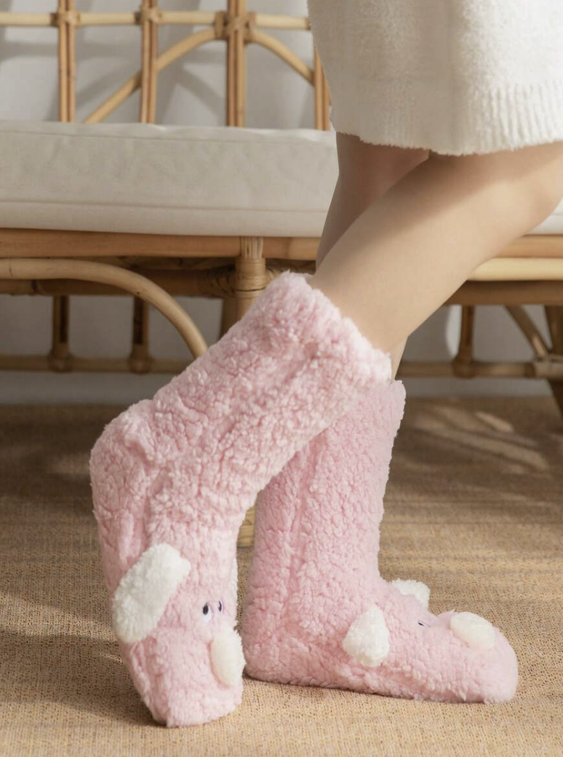 Doggie Warm Thermal Anti-Slip Plush Socks (Pink)
