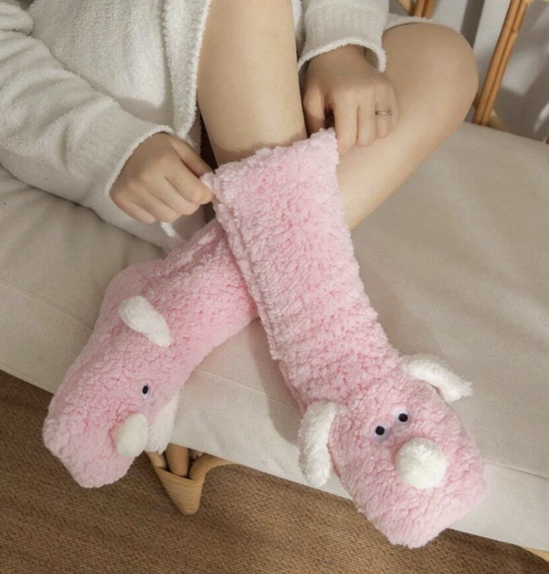 Doggie Warm Thermal Anti-Slip Plush Socks (Pink)